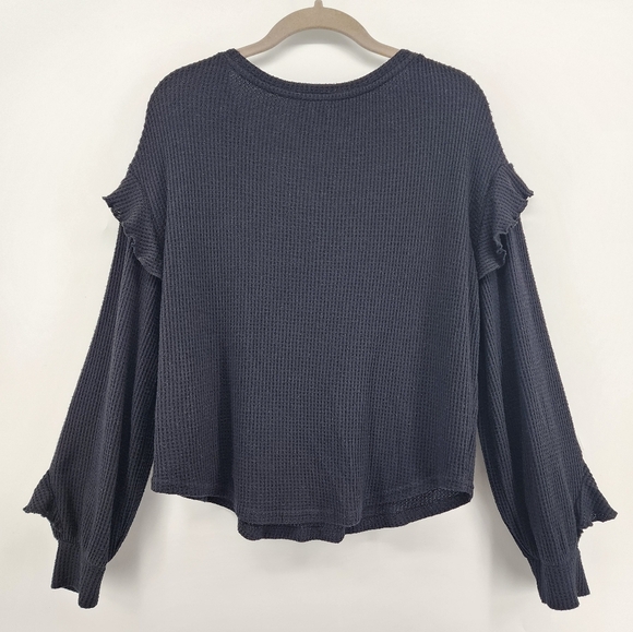 Pilcro Anthropologie Black Ruffle V-Neck Top Small - Picture 3 of 11